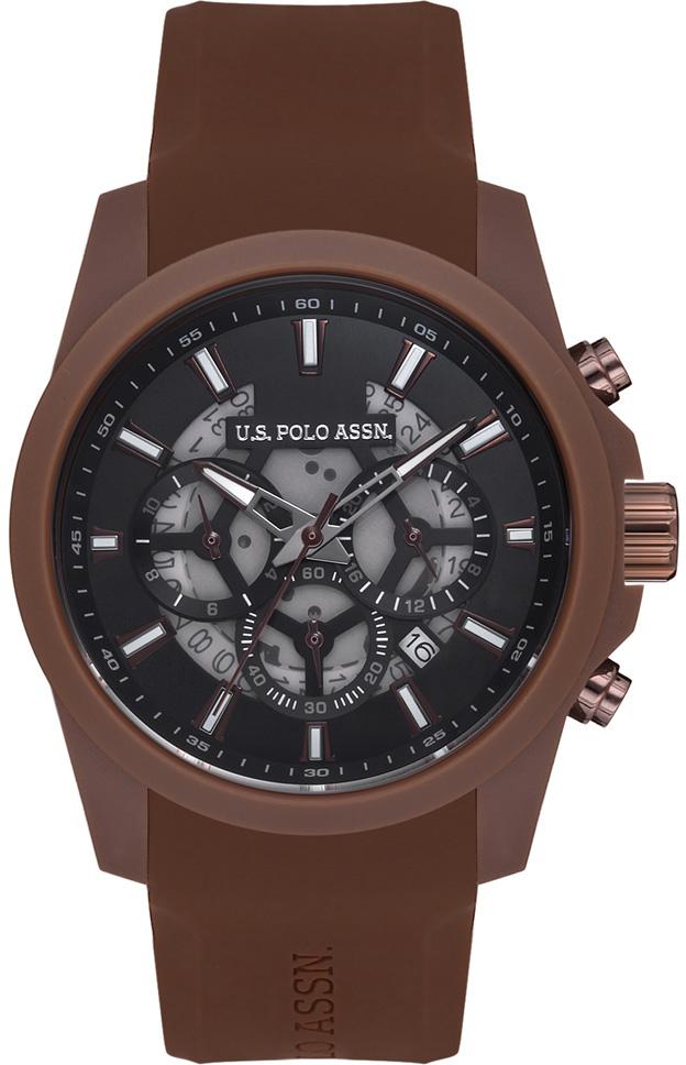 U.S. Polo Assn USPA1017-03 Takvimli 45 mm Kahverengi Silikon Kordon Analog Erkek Kol Saati