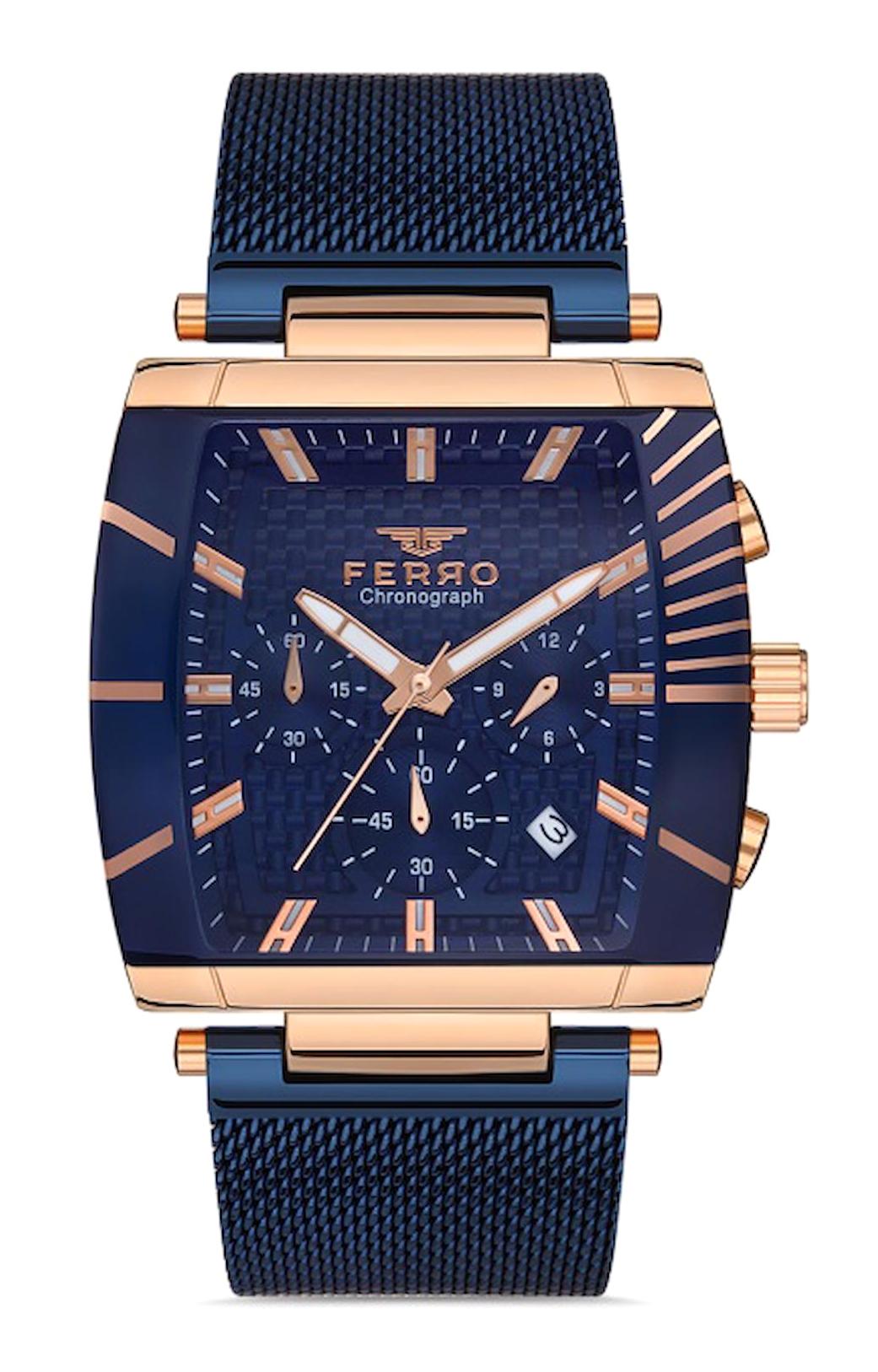 Ferro FM31265C-T Takvimli 40 mm Lacivert Metal Kordon Analog Erkek Kol Saati