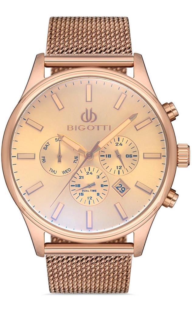 Bigotti BG.1.10286.3 Takvimli 44 mm Rose Gold Çelik-Hasır Kordon Analog Erkek Kol Saati