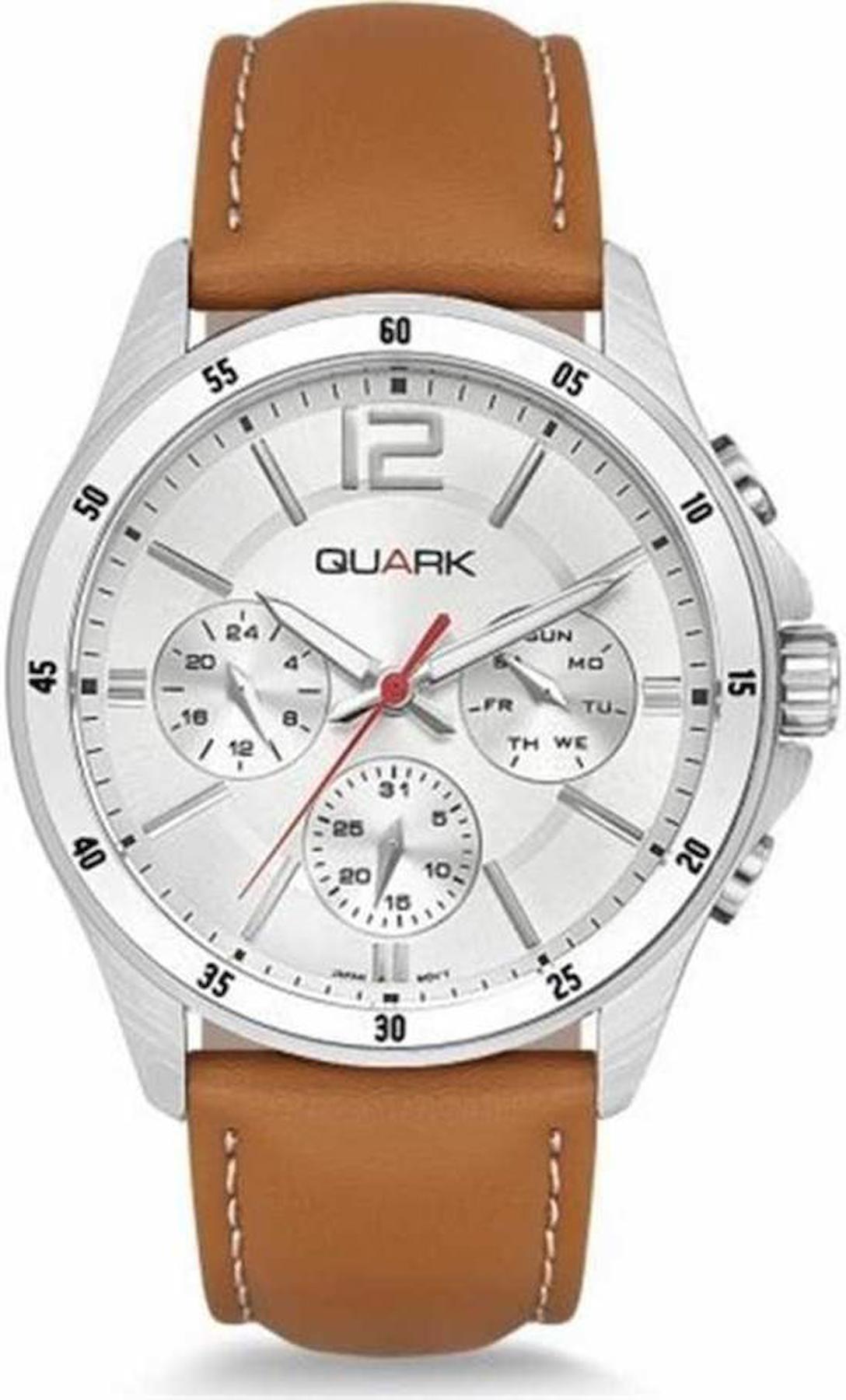 Quark QM1374L-7A Takvimli 42 mm Kahverengi Deri Kordon Analog Erkek Kol Saati