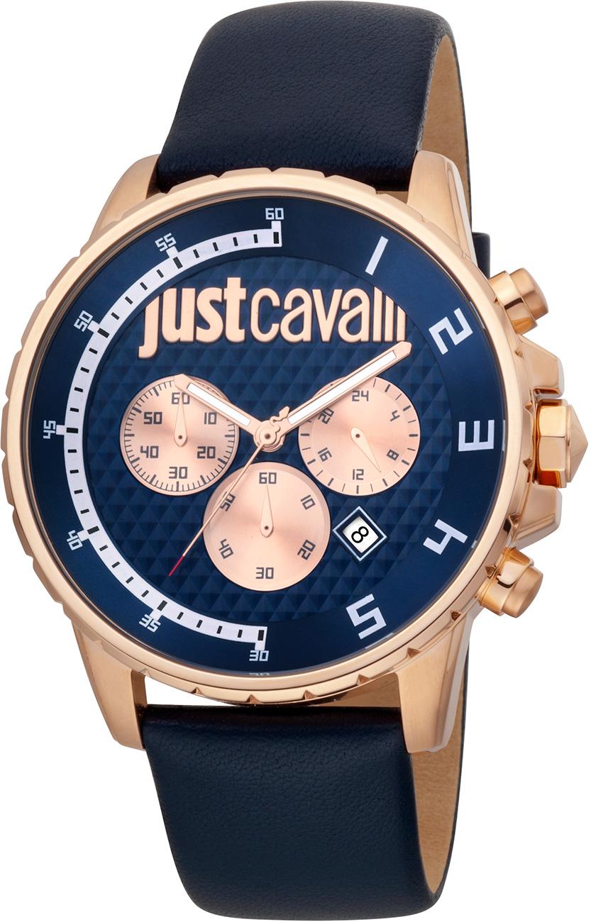 Just Cavalli JC1G063L0235 Takvimli 44 mm Lacivert Deri Kordon Analog Kol Saati