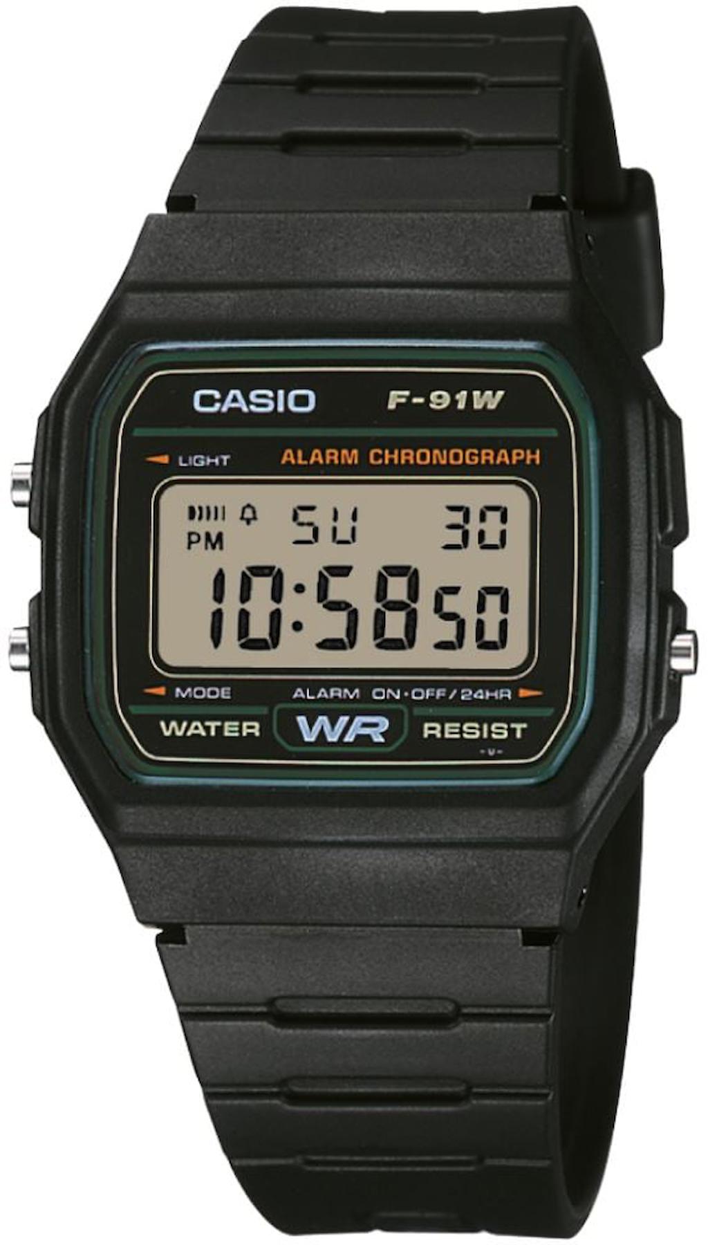 Casio F-91W-3DG Takvimli 35.2 mm Siyah Silikon Kordon Dijital Kol Saati