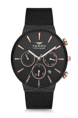 Ferro TH-FM1697C-G Takvimli 44 mm Siyah Çelik Kordon Analog Erkek Kol Saati