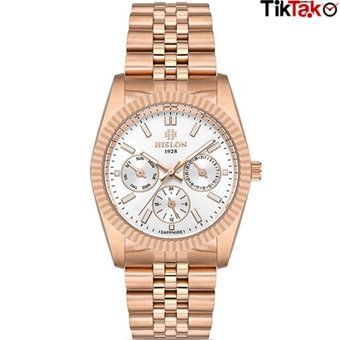 Hislon T118R-02SR Pusulalı Takvimli Rose Gold Çelik Kordon Analog Erkek Kol Saati