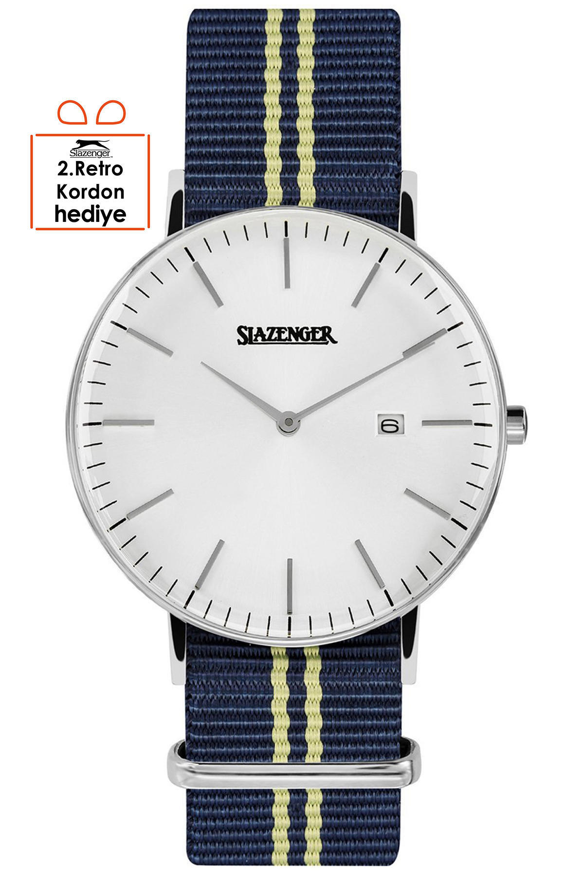 Slazenger SL.09.1980.1.09 Takvimli 40 mm Lacivert Kumaş Kordon Analog Erkek Kol Saati