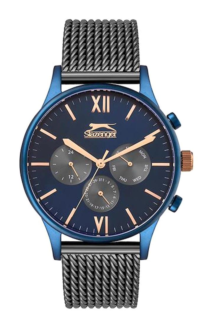 Slazenger SL.09.1815.2.02 Pusulalı Takvimli 45 mm Füme Çelik Kordon Analog Erkek Kol Saati