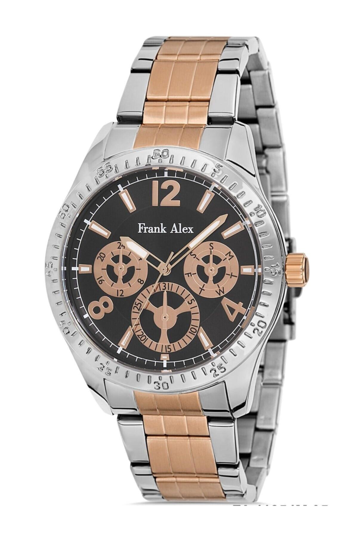 Frank Alex 11254M.05 640091 Takvimli 36-40 mm Gri-Rose Gold Çelik Kordon Analog Erkek Kol Saati