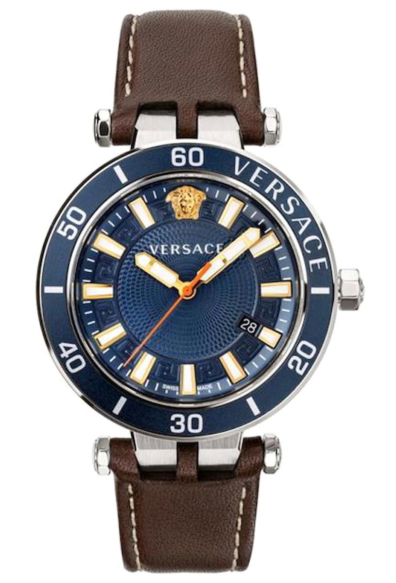 Versace VRSCVEZ300121 Takvimli 43 mm Kahverengi Deri Kordon Analog Erkek Kol Saati