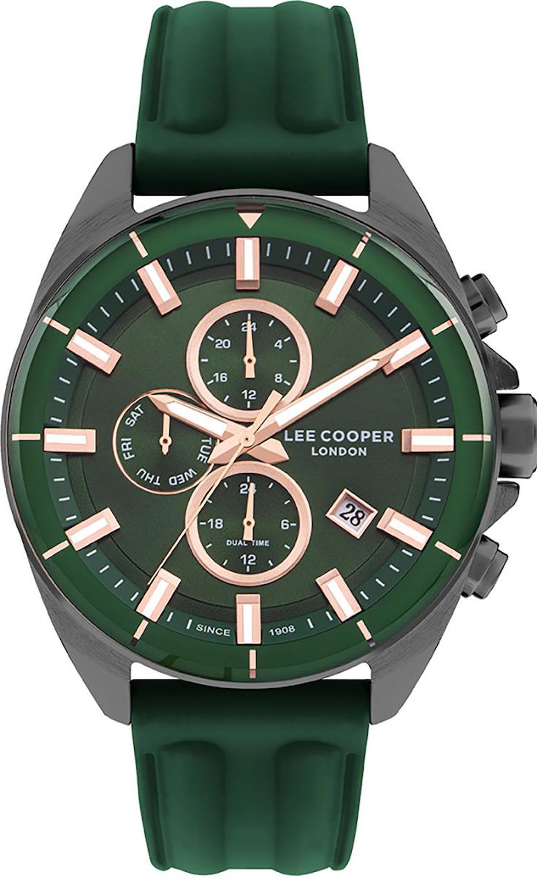 Lee Cooper LC07881.077 Takvimli 45 mm Yeşil Silikon Kordon Analog Erkek Kol Saati