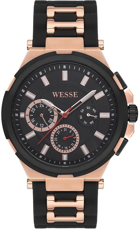 Wesse WWG401504 Pusulalı Takvimli 45 mm Siyah- Rose Gold Silikon Kordon Analog Erkek Kol Saati