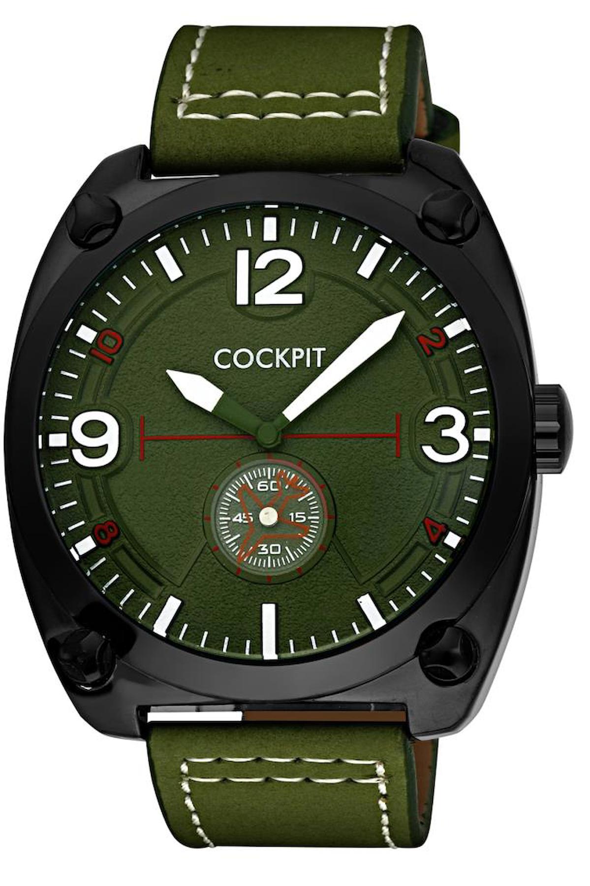 Cockpit CK-9155GR 44 mm Yeşil Deri Kordon Analog Erkek Kol Saati