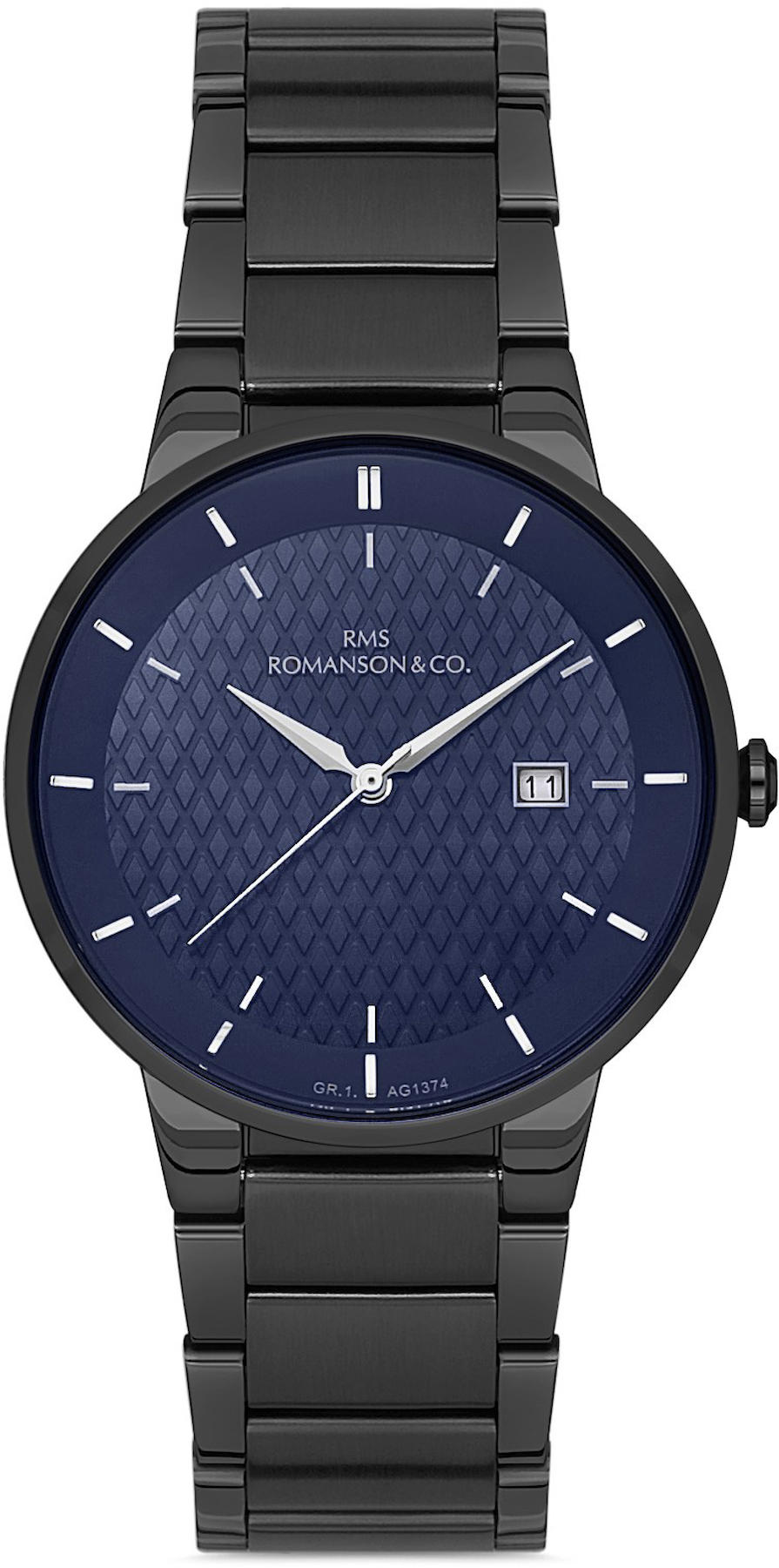 Romanson GR.1.AG1374.20 Takvimli 42 mm Siyah Çelik Kordon Analog Kol Saati