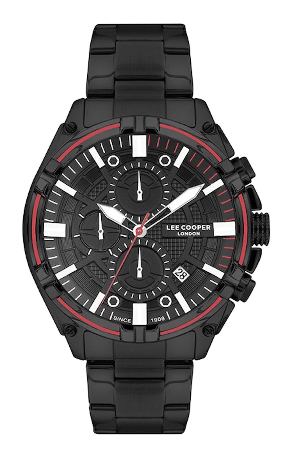 Lee Cooper LC07546.650-NM Takvimli 45 mm Siyah Çelik Kordon Analog Erkek Kol Saati