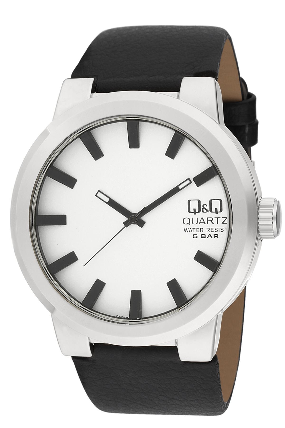 Q&Q 3A1982X 43 mm Siyah Deri Kordon Analog Erkek Kol Saati