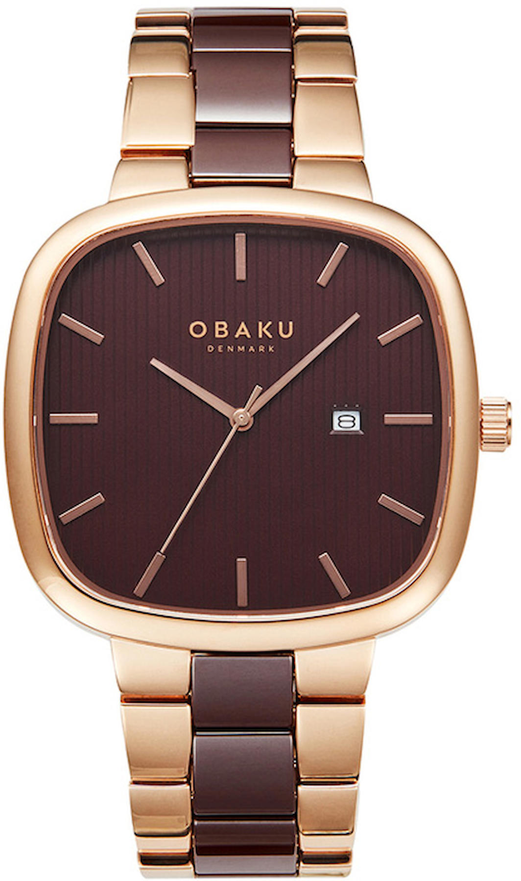 Obaku Denmark V282GDVNCN Takvimli 42 mm Altın-Kahverengi Çelik Kordon Analog Kol Saati