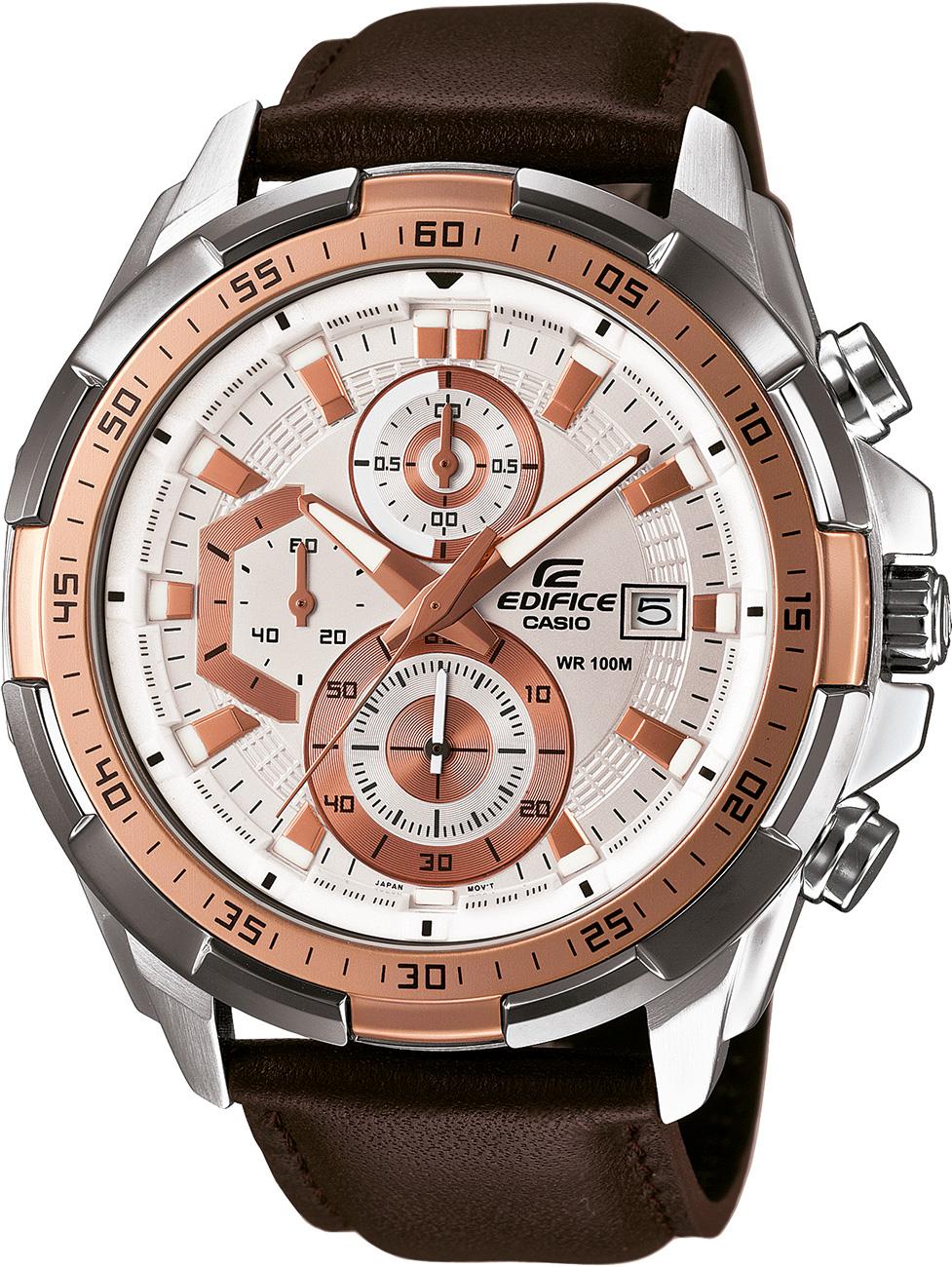 Casio EFR-539L-7AVUDF Takvimli 49.5 mm Kahverengi Deri Kordon Analog Erkek Kol Saati