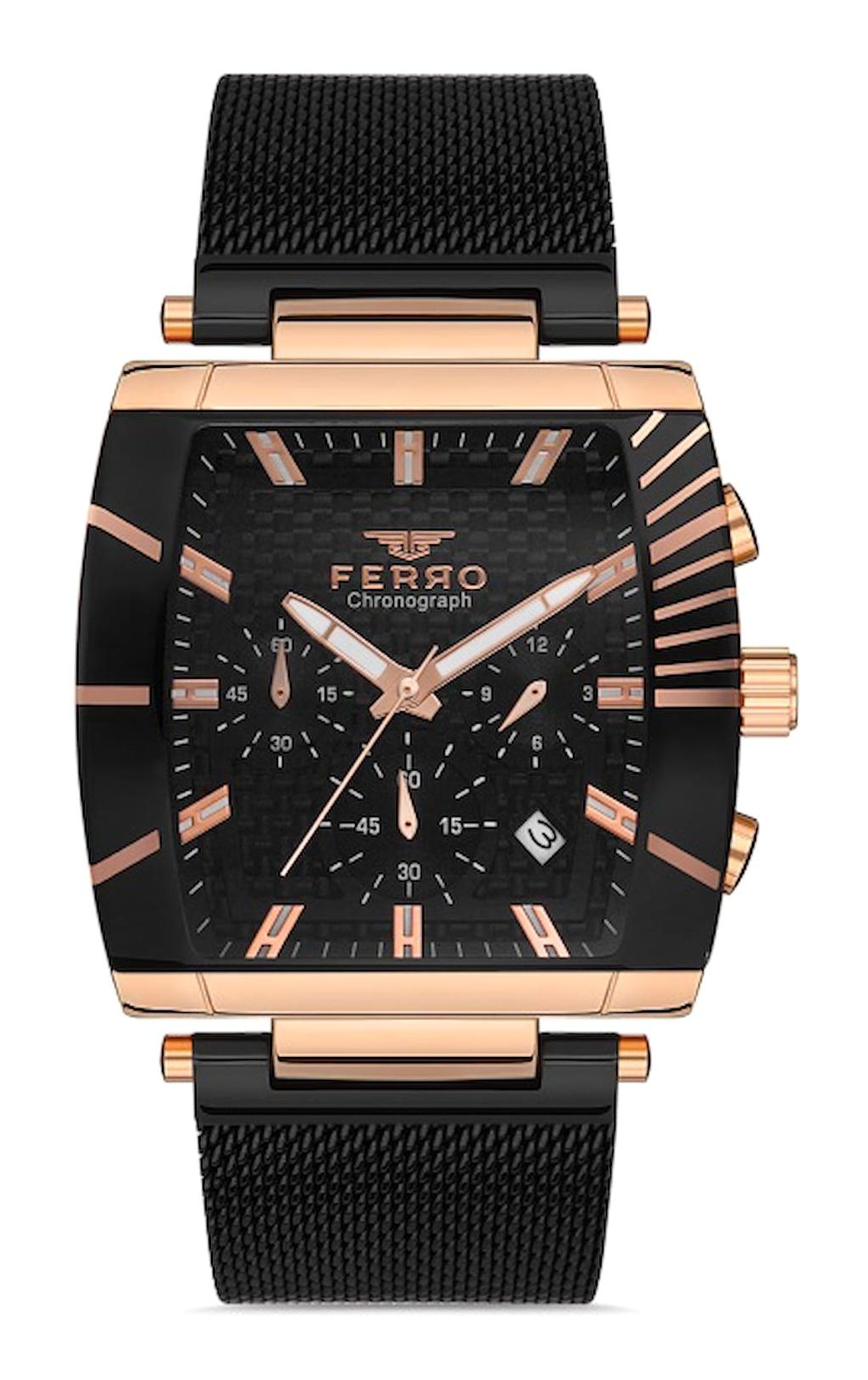 Ferro FM31265C-R Takvimli 40 mm Siyah Metal Kordon Analog Erkek Kol Saati