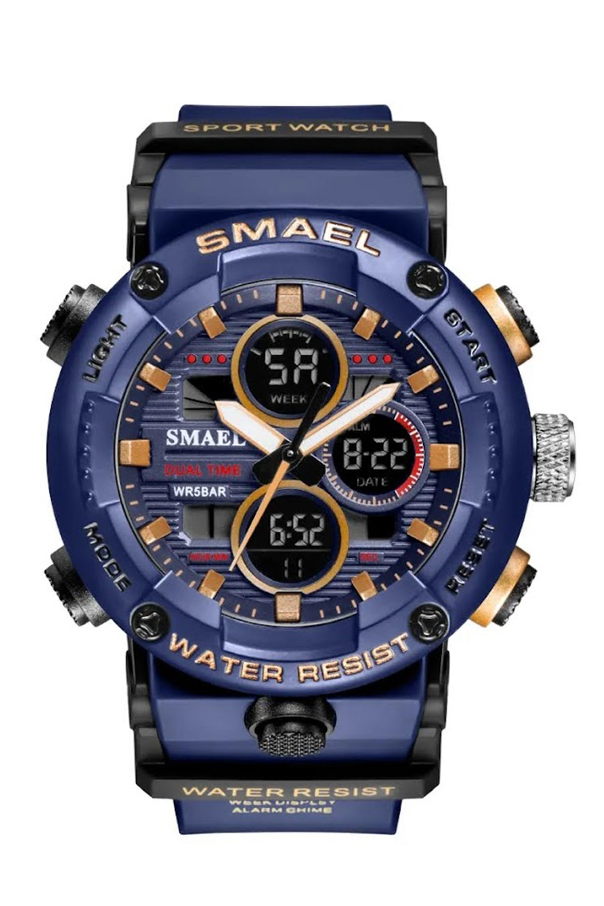 Smael 8038M Takvimli 44 mm Mavi Silikon Kordon Analog Erkek Kol Saati