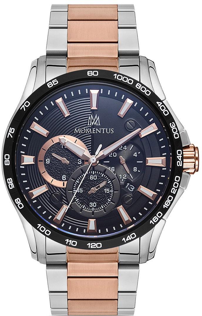 Momentus SM349T-04SR Takvimli 44 mm Gri-Rose Gold Çelik Kordon Analog Kol Saati