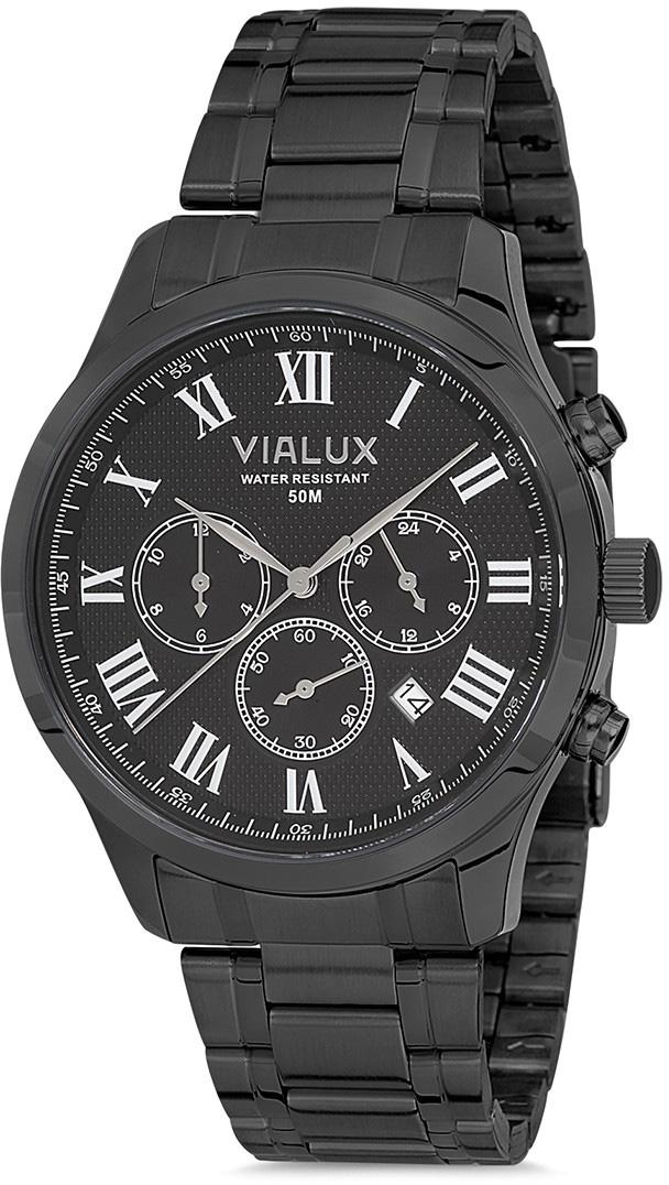 Vialux VX560B-04SN Takvimli 44 mm Siyah Çelik Kordon Analog Kol Saati