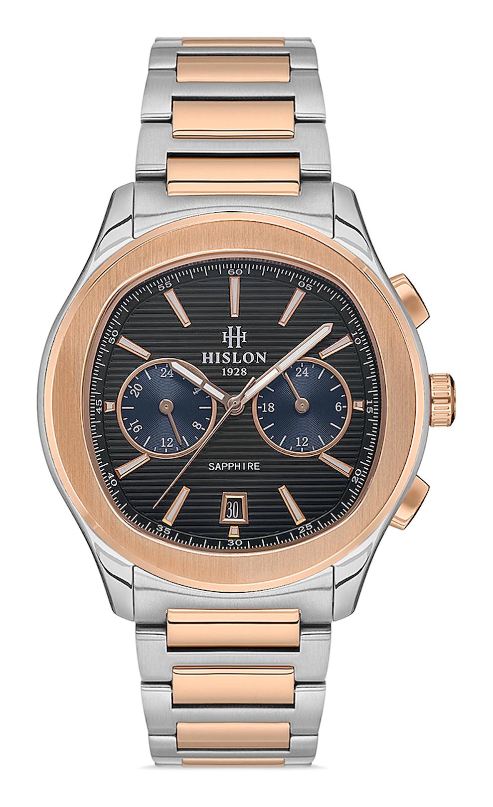 Hislon DT148T-04SR Pusulalı Takvimli 43 mm Gri-Rose Gold Çelik Kordon Analog Erkek Kol Saati