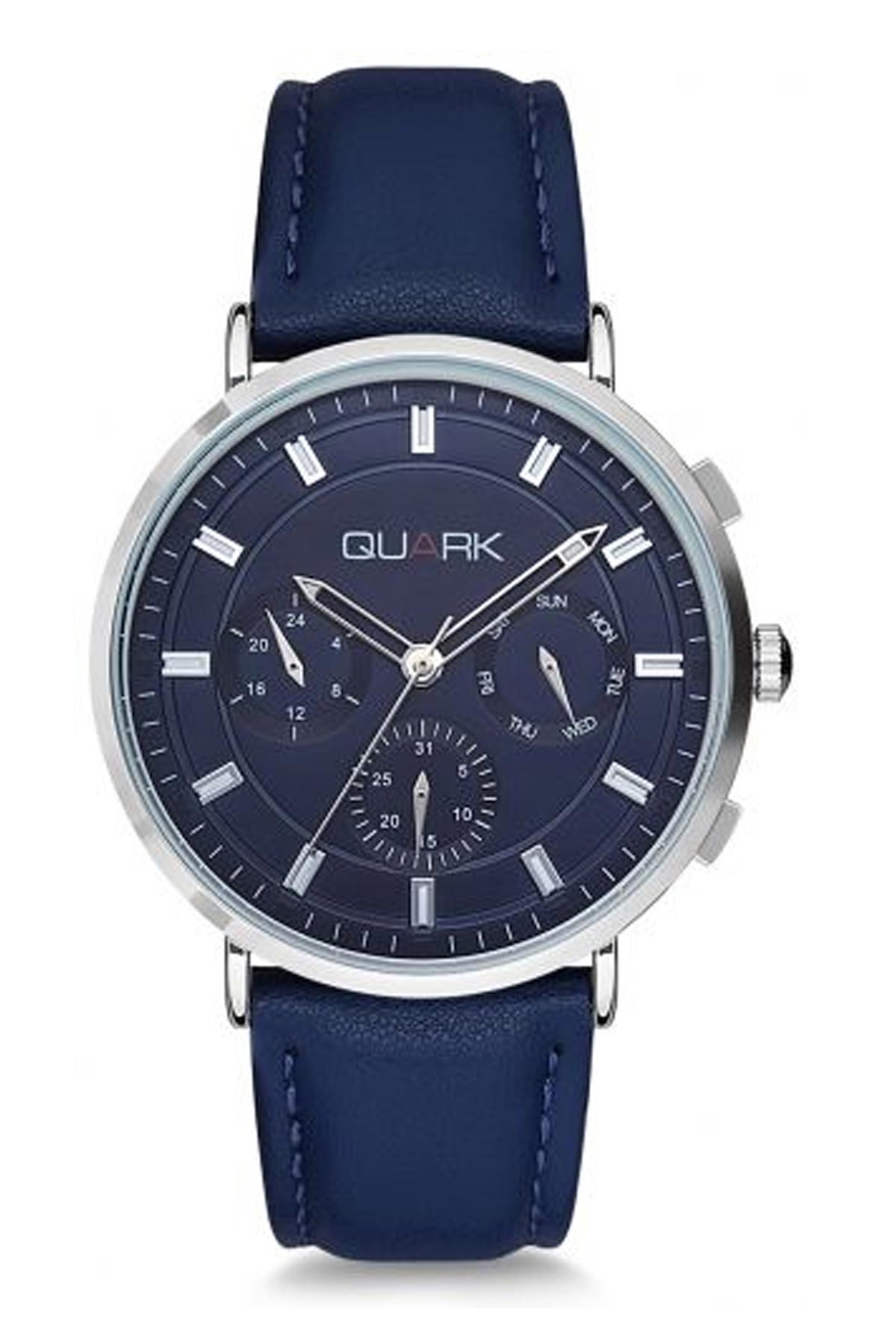 Quark QM-2000L-1A 34 mm Lacivert Çelik Kordon Analog Erkek Kol Saati