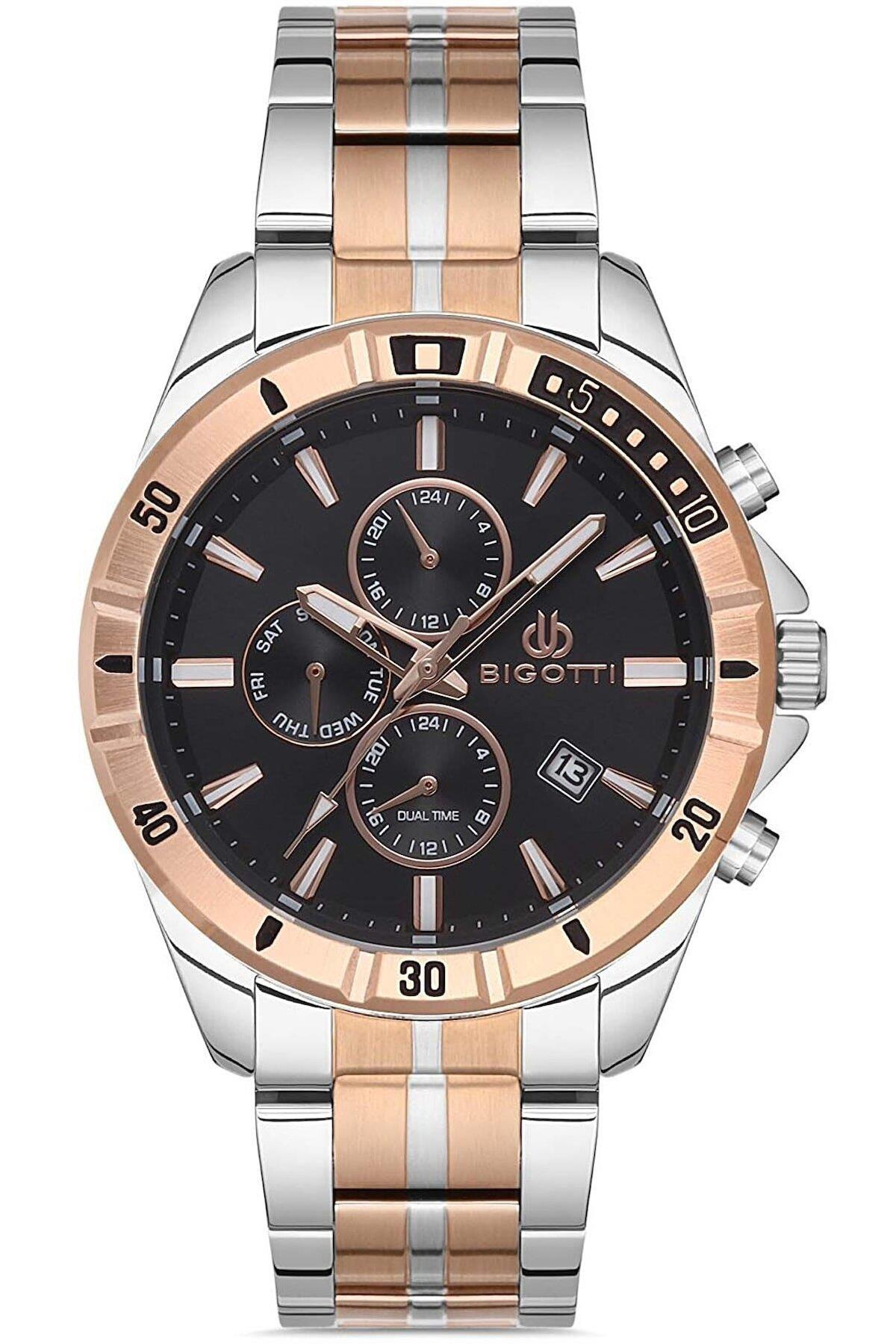 Bigotti BG.1.10213.3 Su Geçirmez Takvimli 46 mm Gri-Rose Gold Çelik Kordon Analog Erkek Kol Saati