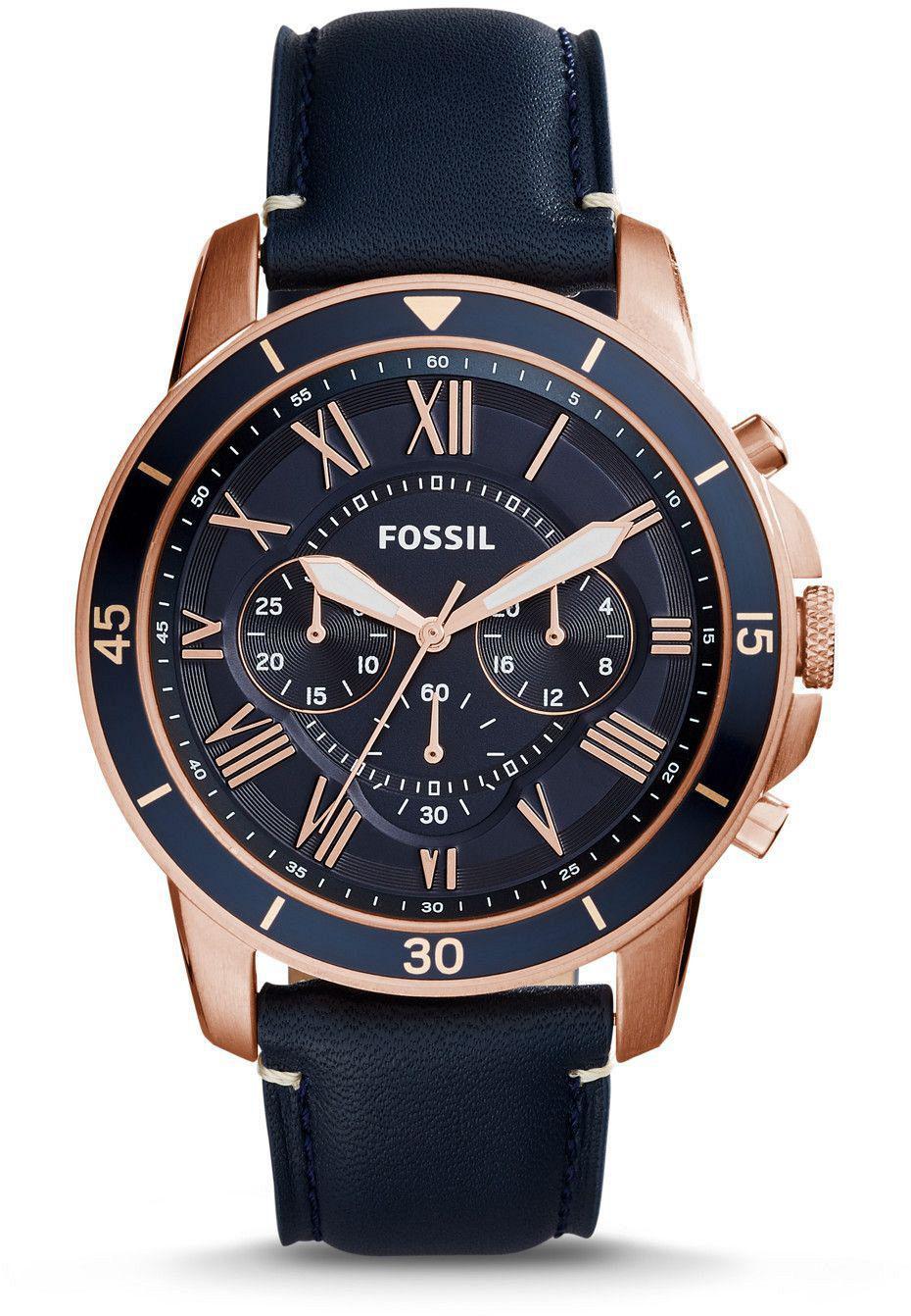 Fossil FS5237 Takvimli 44 mm Lacivert Deri Kordon Analog Erkek Kol Saati