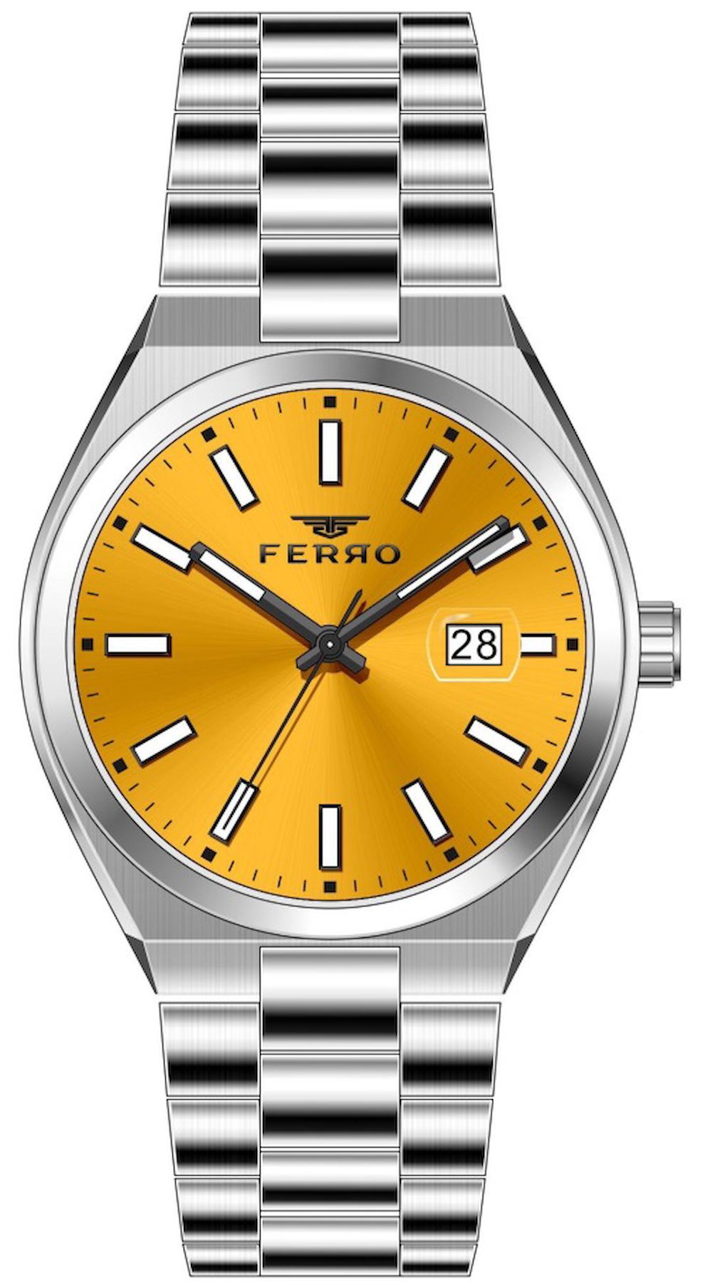 Ferro F11386A-A12 Takvimli 40 mm Metal Kordon Analog Erkek Kol Saati