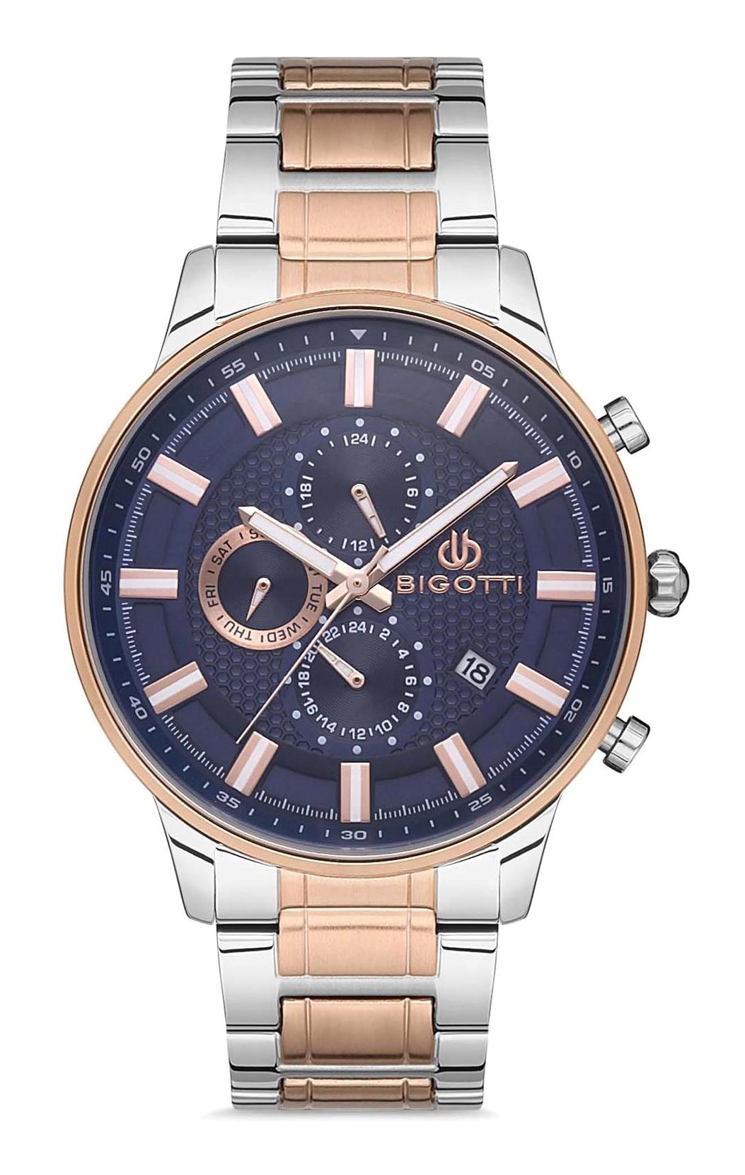 Bigotti BG.1.10279.4 Takvimli 45 mm Gri-Rose Gold Çelik Kordon Analog Erkek Kol Saati