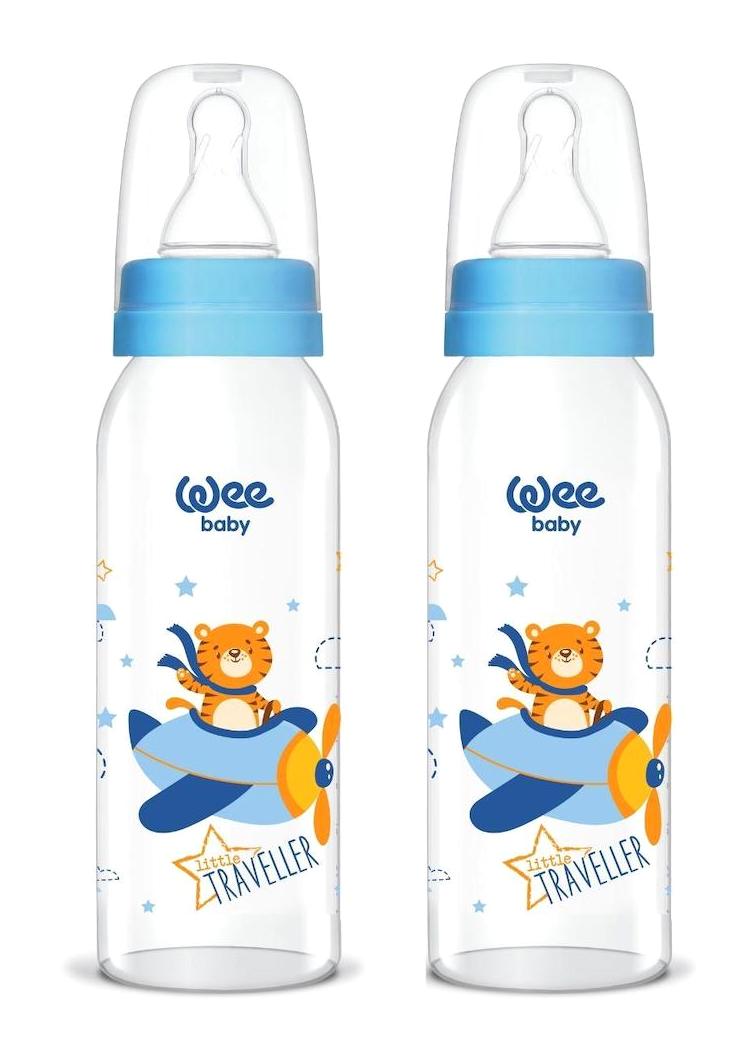 Wee Baby Cam Gaz Yapmayan Antikolik Yavaş Akışlı 0-6 Ay Desenli Mavi Biberon Seti 2x250 ml