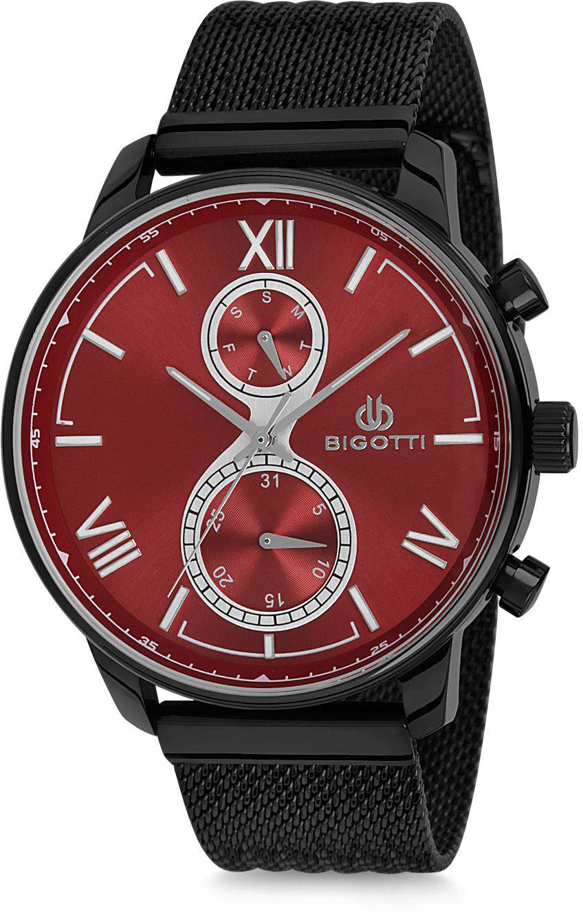 Bigotti BGT02370A-02 Takvimli 44 mm Siyah Çelik Kordon Analog Erkek Kol Saati