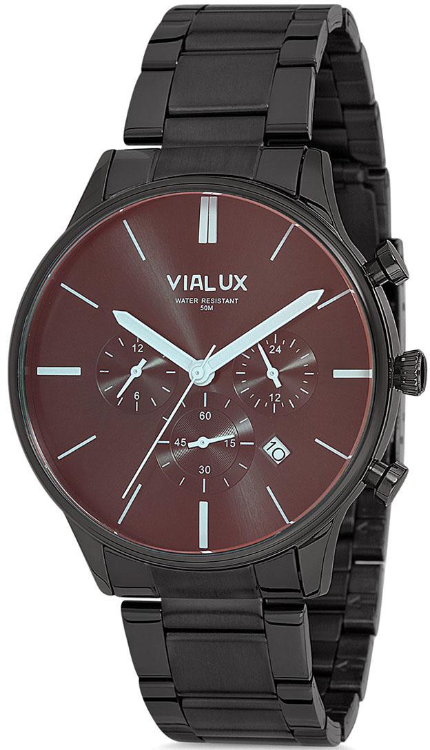 Vialux VX511B-04SSX Takvimli 43 mm Siyah Çelik Kordon Analog Kol Saati