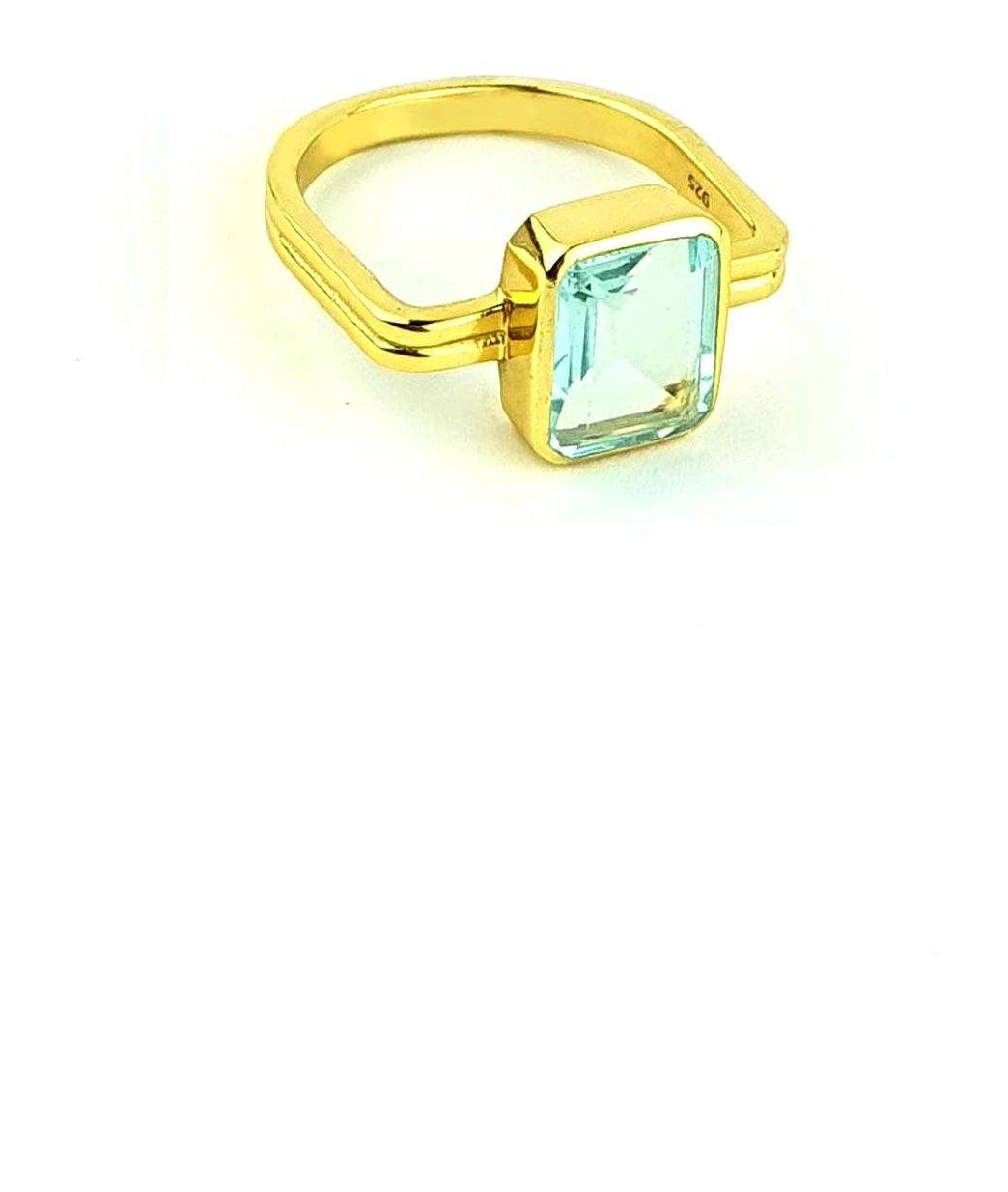 Oseshop Mavi Aquamarine Taşlı 925 Ayar Altın Yüzük