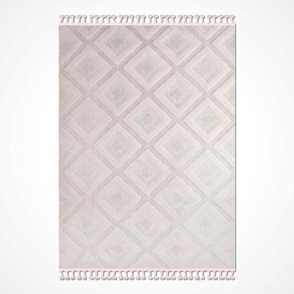 Crea Halı Liza 18508 Krem 10 mm Polyester Toz Tutmaz Yıkanabilir Orta Geometrik Dikdörtgen Makine Dokuma Salon Halısı 140x350 cm