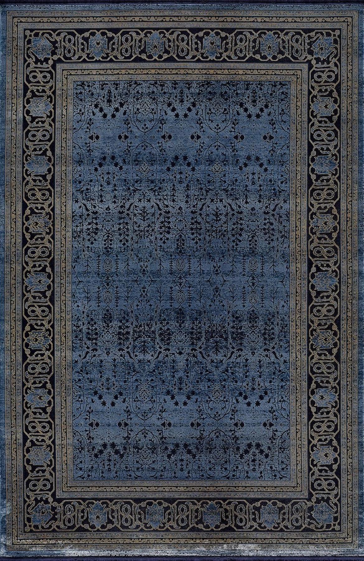 Artemis Halı Bella 06463B Altın-Lacivert 5 mm Viskon Yıkanabilir İnce Kaymaz Jüt Taban Dikdörtgen Makine Dokuma Salon Halısı 120x180 cm