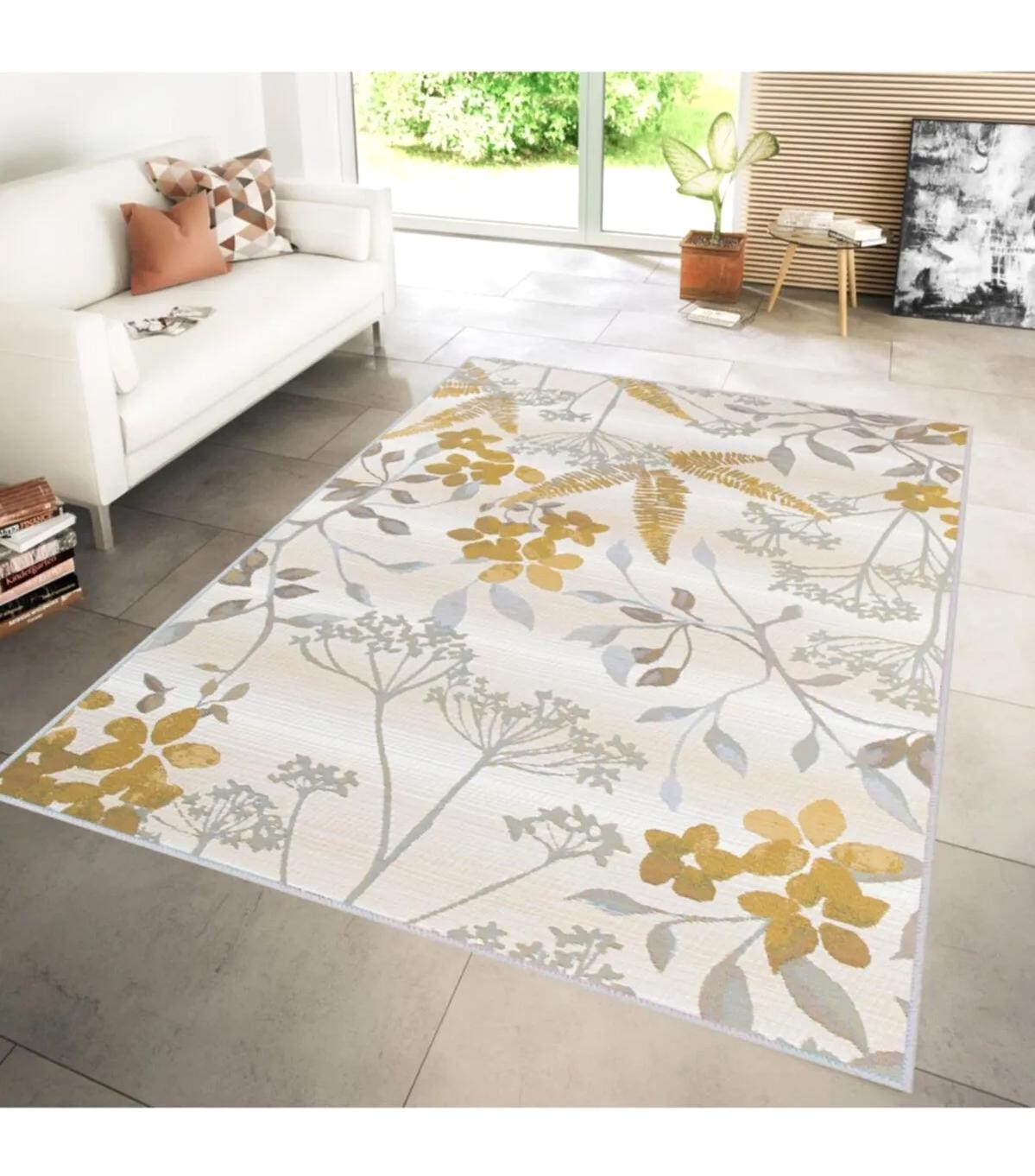 Rovigo Home RVG1216 Çok Renkli 8 mm Polyester Leke Tutmaz-Toz Tutmaz Yıkanabilir İnce Kaymaz Dot Taban Dikdörtgen Makine Dokuma Salon Halısı 140x200 cm