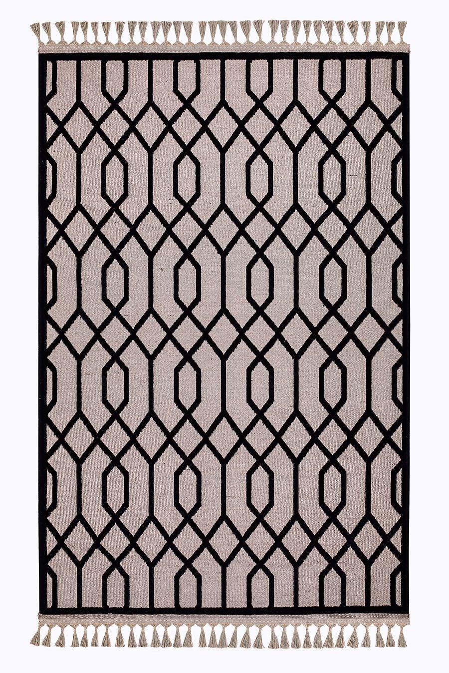 Kreasyon Halı 9236 Vizon 3 mm Akrilik Yıkanabilir Kalın Kaymaz Pamuk Taban Geometrik Dikdörtgen Makine Dokuma Salon Halısı 180x180 cm