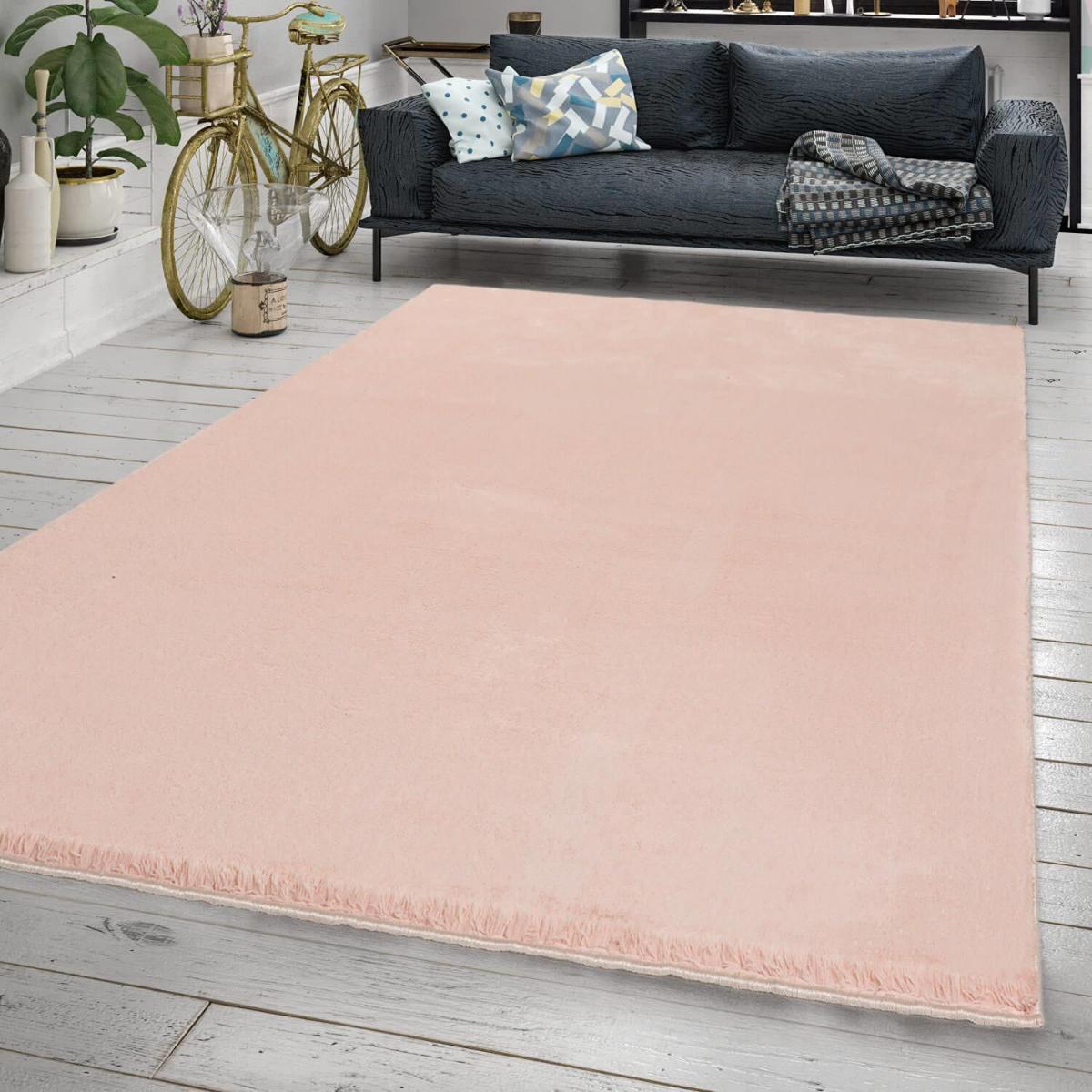 Jassrug Royal Pembe 15 mm Polyester Yıkanabilir Kalın Kaymaz Taban Dikdörtgen Makine Dokuma Halı 120x180 cm