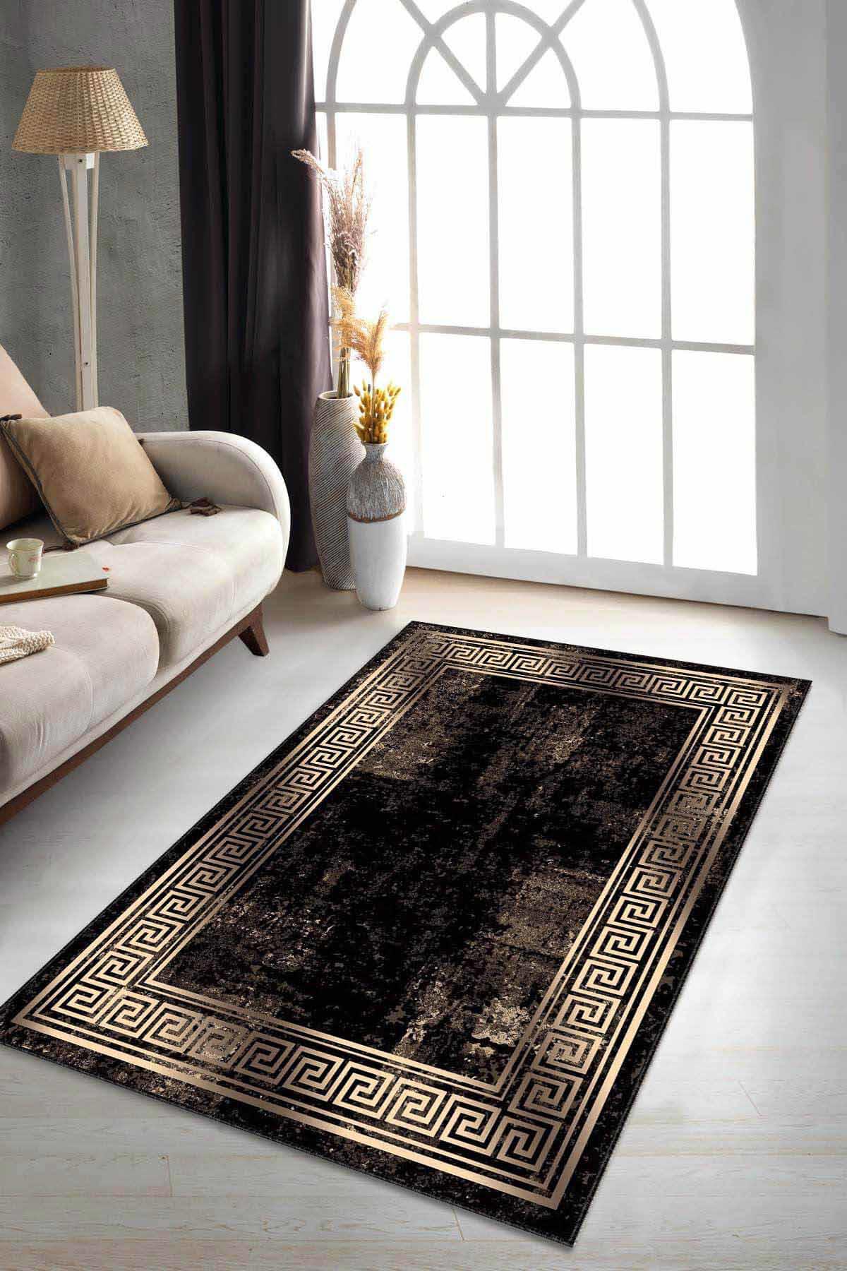 Viva Home AR168 Altın Kahverengi 7 mm Mikropolyester Yıkanabilir Orta Kaymaz Taban Dikdörtgen Salon Halısı 300x400 cm