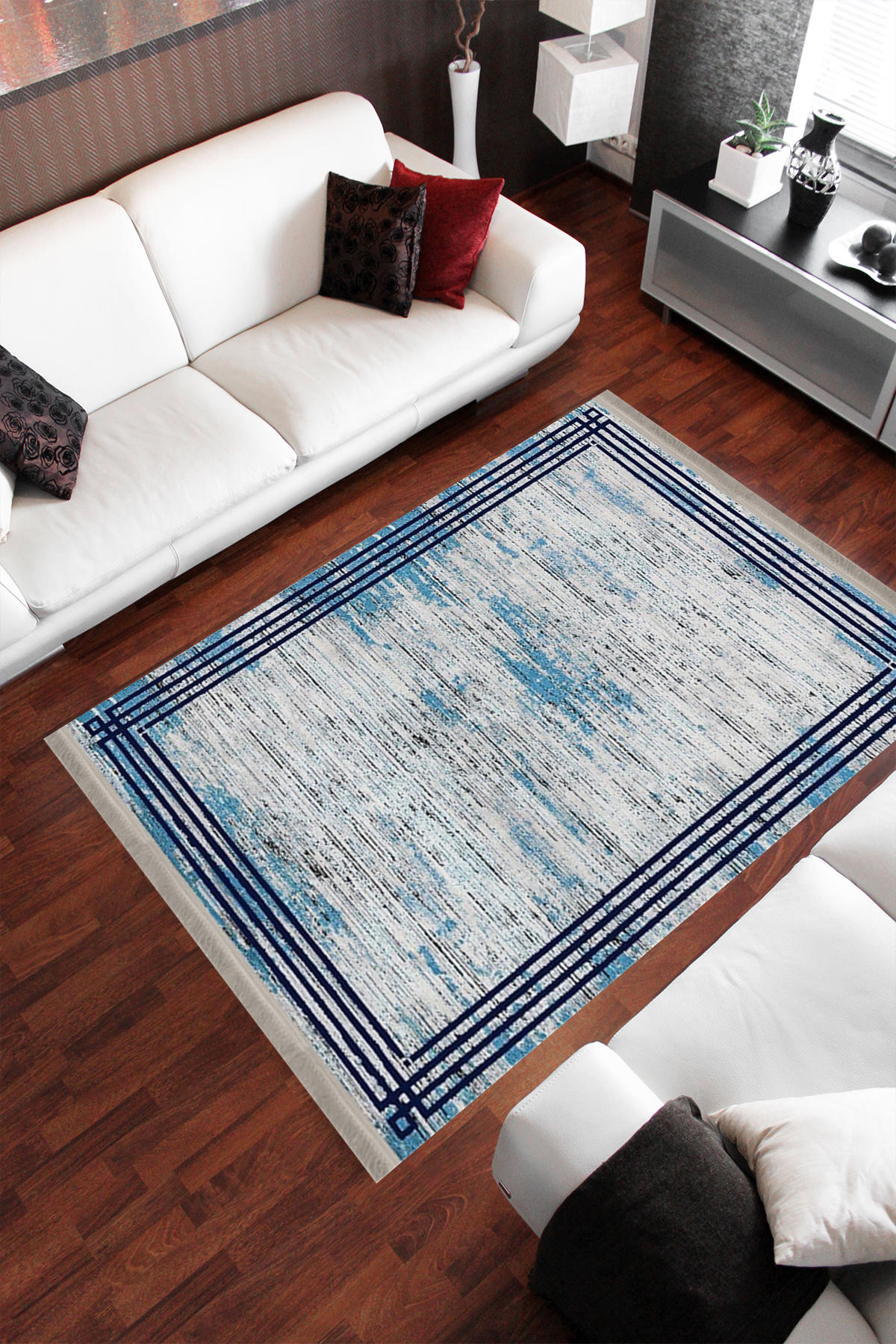 Homier Collection H-MD-0057A Çok Renkli 7 mm Pamuk Antibakteriyel Yıkanabilir Orta Kaymaz Dot Taban Dikdörtgen Makine Dokuma Salon Halısı 100x150 cm