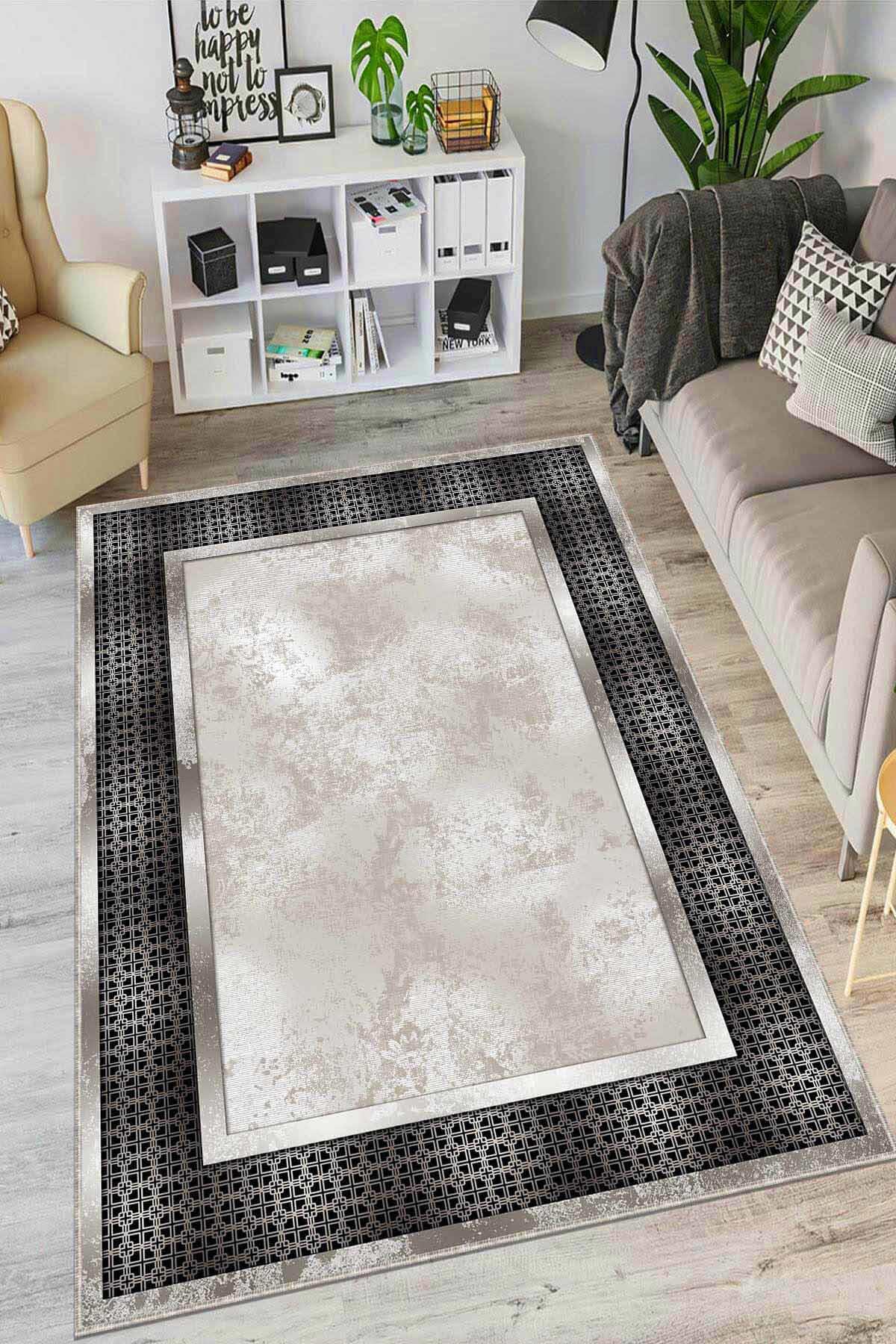 Viva Home AR984 Bej 7 mm Mikropolyester Yıkanabilir İnce Kaymaz Jüt Taban Dikdörtgen Makine Dokuma Salon Halısı 160x230 cm