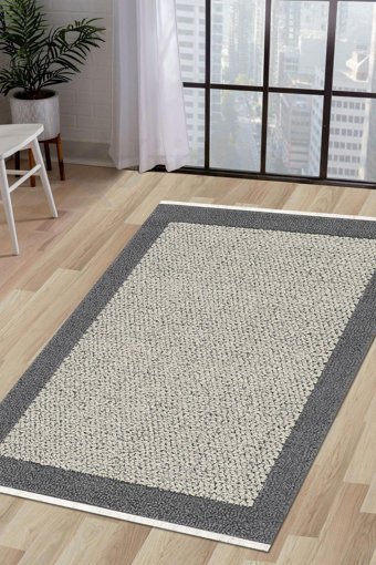 Dijidekor KR4040 Krem 7 mm Polipropilen Antibakteriyel Yıkanabilir Orta Kaymaz Dot Taban Dikdörtgen Makine Dokuma Salon Halısı 160x230 cm