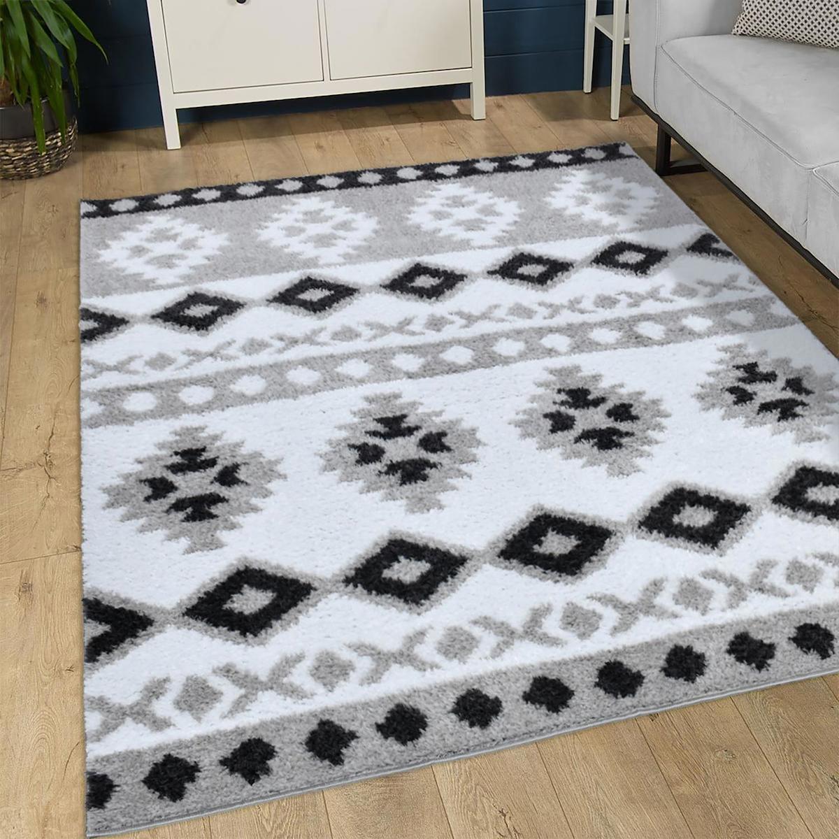 Giza Home F788O Gri 20 mm Polyester Toz Tutmaz Yıkanabilir Kalın Kaymaz Geometrik Dikdörtgen Makine Dokuma Çocuk Odası Halısı 80x150 cm