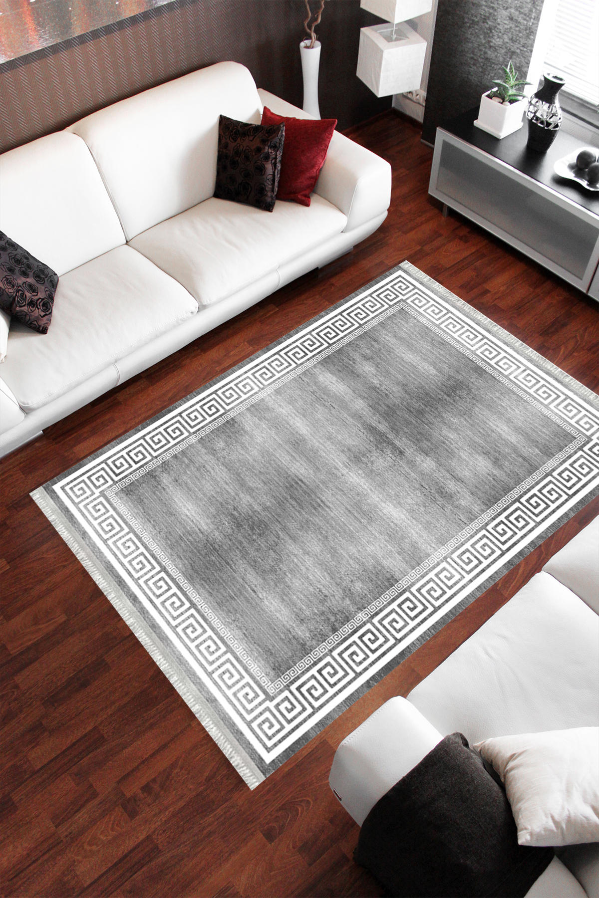 Homier Collection H-MD-0132A Krem 7 mm Pamuk Antibakteriyel Yıkanabilir Orta Kaymaz Dot Taban Dikdörtgen Makine Dokuma Salon Halısı 160x230 cm