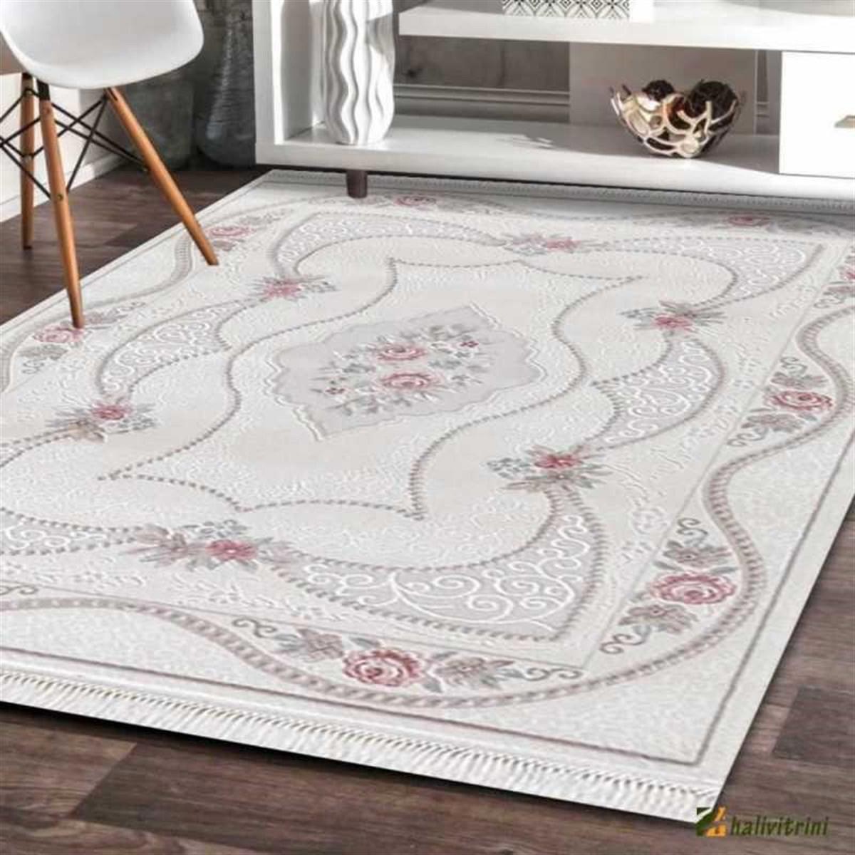 Efsane Halı Ihlara HR001060 Krem 11 mm Akrilik Silinebilir Yıkanabilir Orta Kaymaz Dikdörtgen Makine Dokuma Salon Halısı 100x150 cm