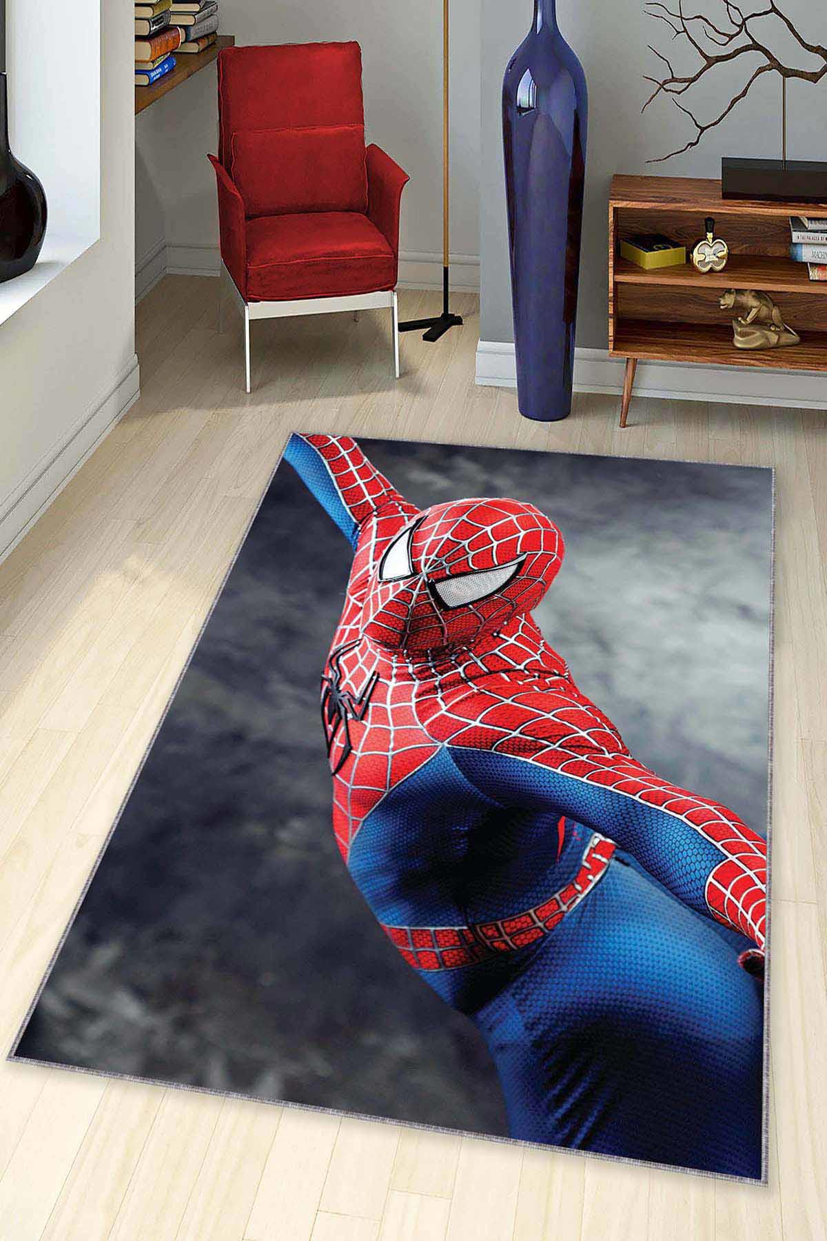 Viva Home CK001 Kırmızı 7 mm Mikropolyester Antibakteriyel Yıkanabilir İnce Kaymaz Taban Spiderman Dikdörtgen Makine Dokuma Çocuk Odası Halısı 80x150 cm