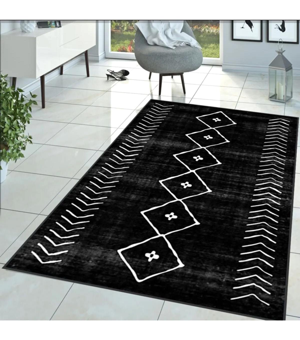 Rovigo Home RVG1359-HT572 Çok Renkli 8 mm Polyester Antibakteriyel-Leke Tutmaz-Toz Tutmaz Yıkanabilir İnce Kaymaz Dot Taban Dikdörtgen Makine Dokuma Salon Halısı 100x150 cm