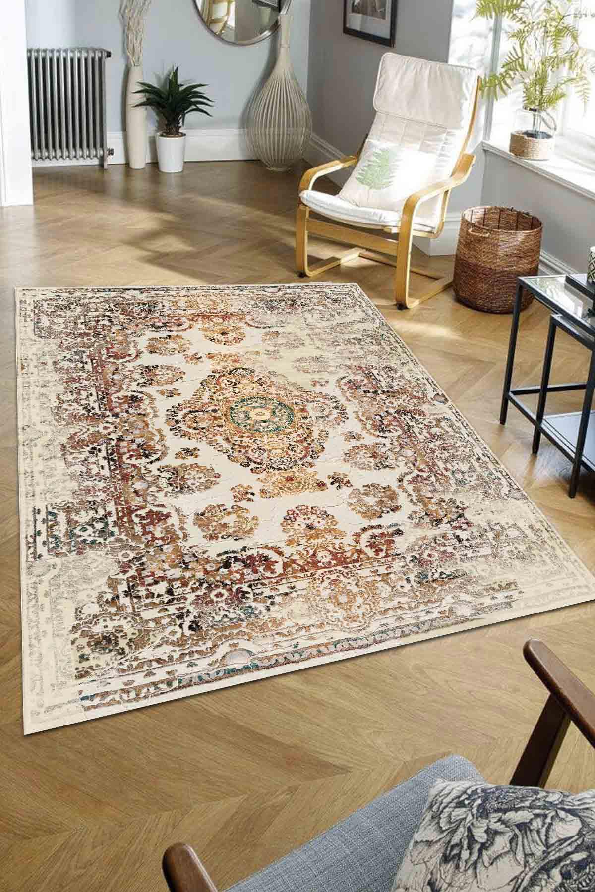 Latte Dizayn Kesteb Krem 0.5 mm Pamuk Yıkanabilir Kaymaz Taban Dikdörtgen Makine Dokuma Salon Halısı 160x230 cm