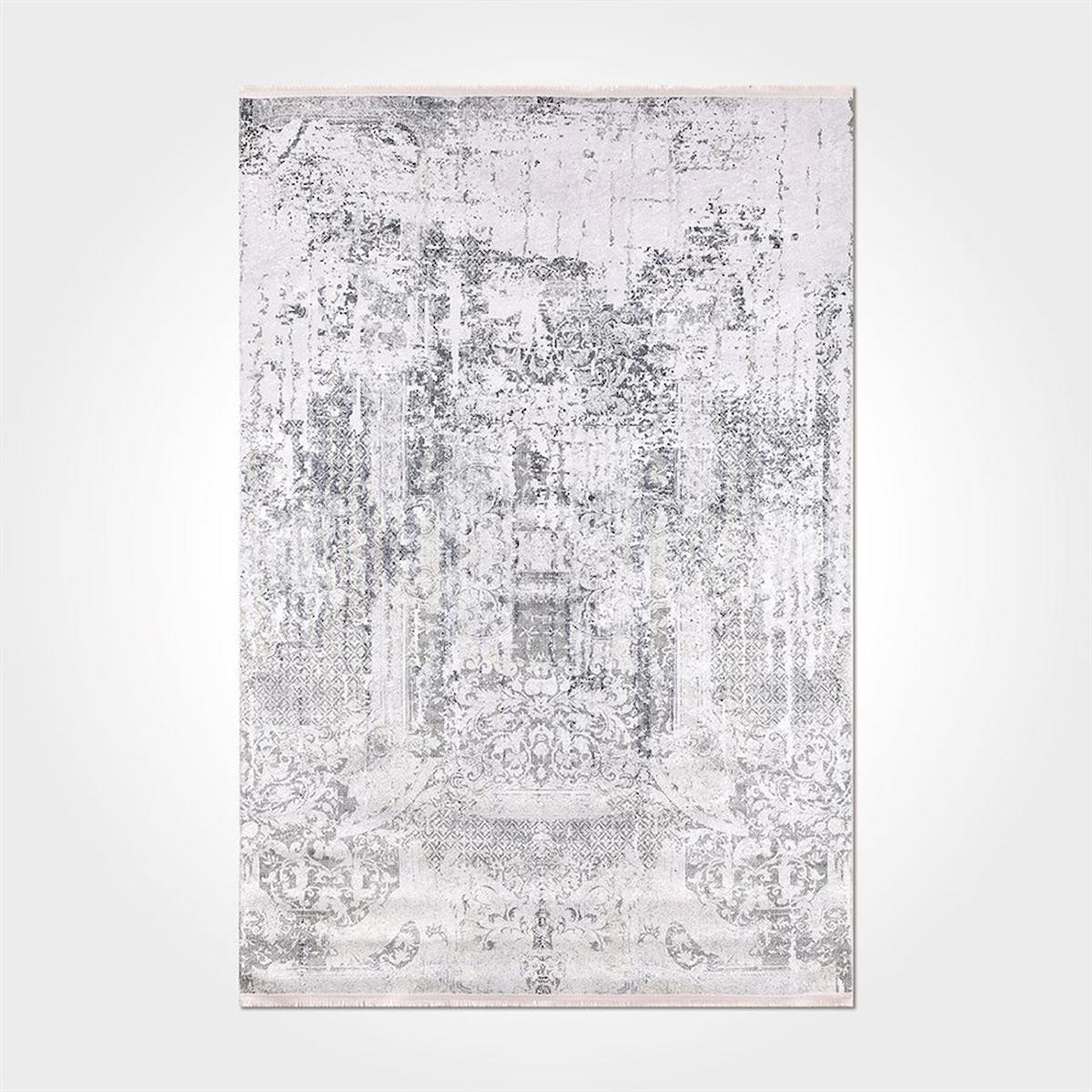 Crea Halı 2101PC Gri Pamuk-Polyester Yıkanabilir İnce Kaymaz Dikdörtgen Makine Dokuma Salon Halısı 120x180 cm